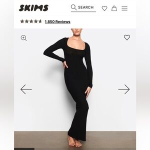 Skims Black Long Sleeve Scoop Neck Maxi Dress